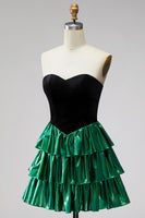 Load image into Gallery viewer, Black Green Ruffled Metallic Tiered A-Line Short 80s Homecoming Dress
