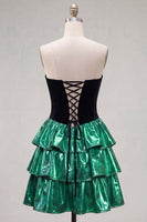 Load image into Gallery viewer, Black Green Ruffled Metallic Tiered A-Line Short 80s Homecoming Dress
