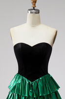 Load image into Gallery viewer, Black Green Ruffled Metallic Tiered A-Line Short 80s Homecoming Dress