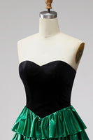 Load image into Gallery viewer, Black Green Ruffled Metallic Tiered A-Line Short 80s Homecoming Dress