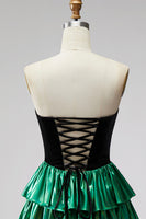 Load image into Gallery viewer, Black Green Ruffled Metallic Tiered A-Line Short 80s Homecoming Dress