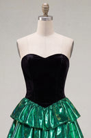 Load image into Gallery viewer, Black Green Ruffled Metallic Tiered A-Line Short 80s Homecoming Dress
