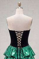 Load image into Gallery viewer, Black Green Ruffled Metallic Tiered A-Line Short 80s Homecoming Dress