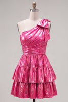 Load image into Gallery viewer, Dark Green Metallic Ruffled A-Line Short 80s Homecoming Dress with Bow