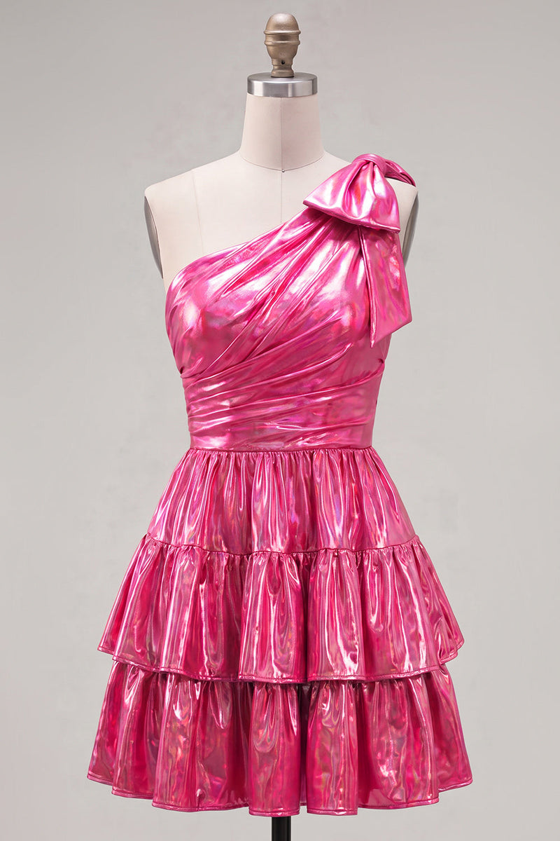 Load image into Gallery viewer, Dark Green Metallic Ruffled A-Line Short 80s Homecoming Dress with Bow
