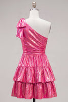 Load image into Gallery viewer, Dark Green Metallic Ruffled A-Line Short 80s Homecoming Dress with Bow