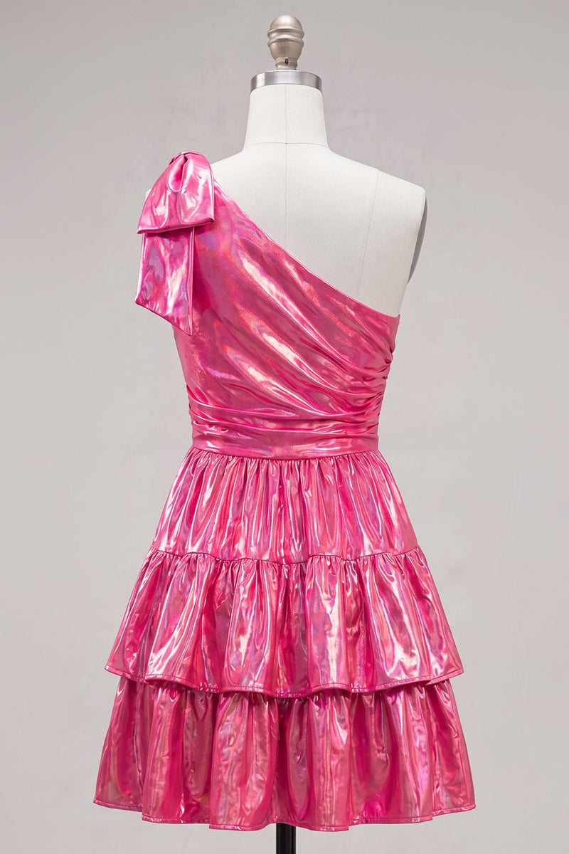 Load image into Gallery viewer, Dark Green Metallic Ruffled A-Line Short 80s Homecoming Dress with Bow