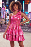 Load image into Gallery viewer, Dark Green Metallic Ruffled A-Line Short 80s Homecoming Dress with Bow
