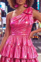 Load image into Gallery viewer, Dark Green Metallic Ruffled A-Line Short 80s Homecoming Dress with Bow