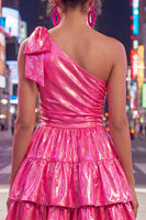 Load image into Gallery viewer, Dark Green Metallic Ruffled A-Line Short 80s Homecoming Dress with Bow