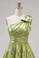 Load image into Gallery viewer, Dark Green Metallic Ruffled A-Line Short 80s Homecoming Dress with Bow