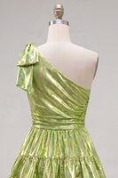 Load image into Gallery viewer, Dark Green Metallic Ruffled A-Line Short 80s Homecoming Dress with Bow