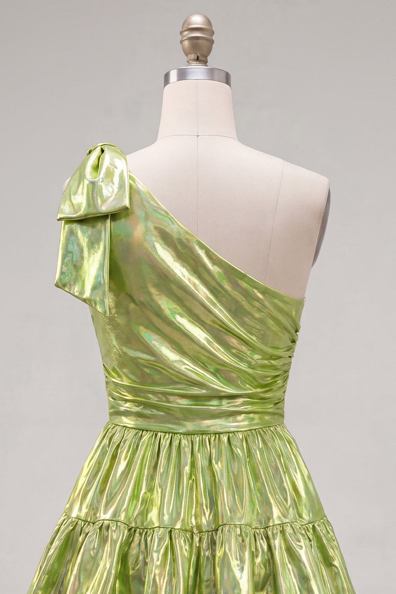 Load image into Gallery viewer, Dark Green Metallic Ruffled A-Line Short 80s Homecoming Dress with Bow