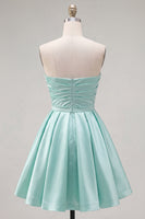 Load image into Gallery viewer, Navy Satin Ruched Strapless A-Line Short 80s Homecoming Dress