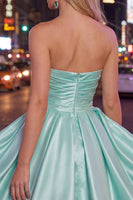 Load image into Gallery viewer, Navy Satin Ruched Strapless A-Line Short 80s Homecoming Dress