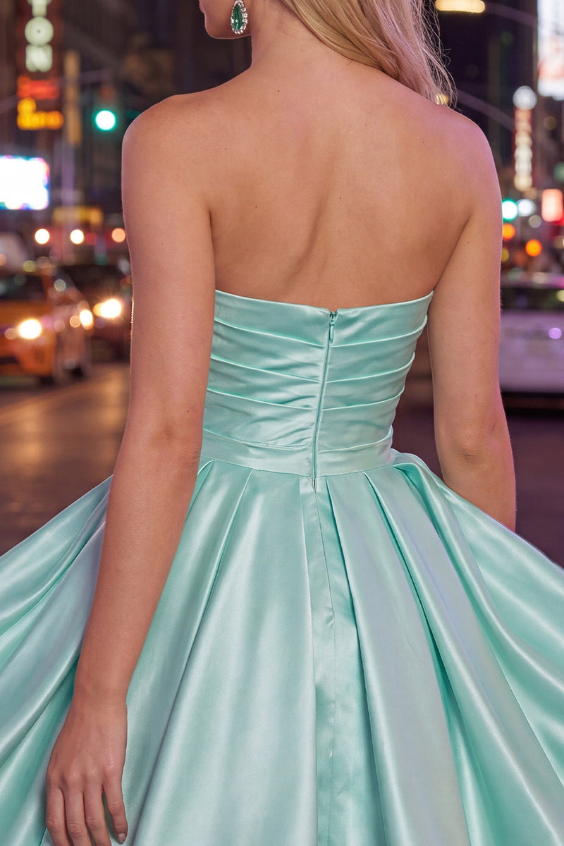 Load image into Gallery viewer, Navy Satin Ruched Strapless A-Line Short 80s Homecoming Dress
