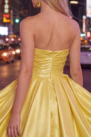 Load image into Gallery viewer, Navy Satin Ruched Strapless A-Line Short 80s Homecoming Dress