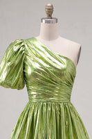 Load image into Gallery viewer, Hot Pink One Shoulder Ruched Short 80s Homecoming Dress with Sleeve