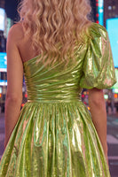 Load image into Gallery viewer, Hot Pink One Shoulder Ruched Short 80s Homecoming Dress with Sleeve