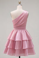 Load image into Gallery viewer, Blue One Shoulder Ruffled Tiered Short 80s Homecoming Dress