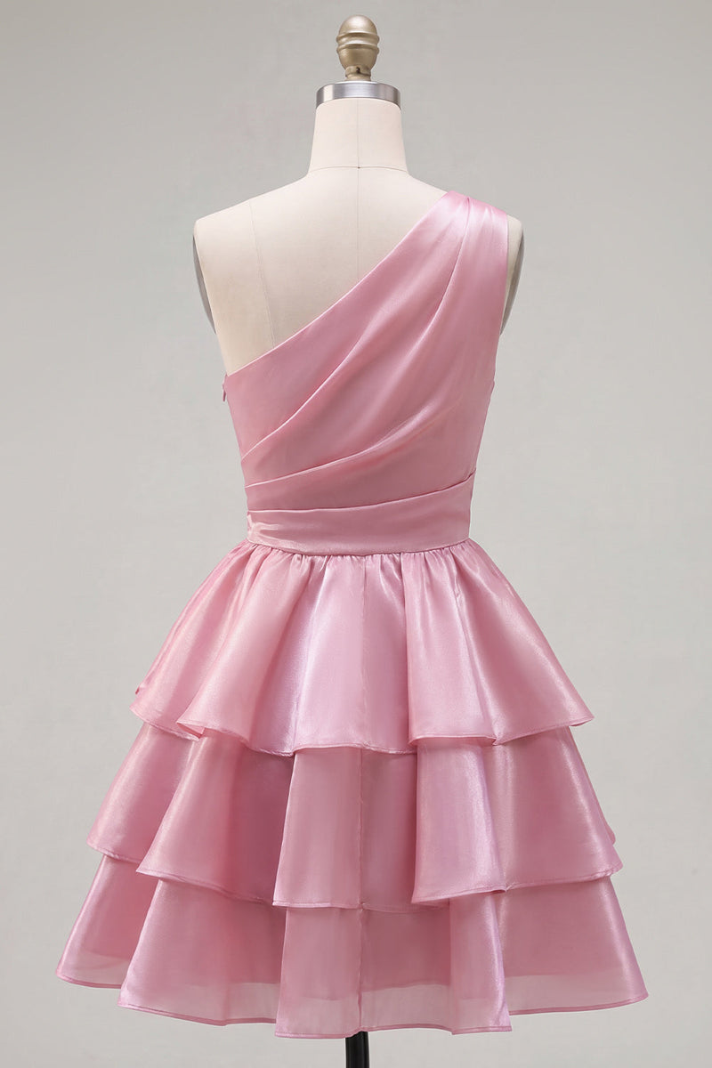 Load image into Gallery viewer, Blue One Shoulder Ruffled Tiered Short 80s Homecoming Dress