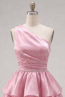 Load image into Gallery viewer, Blue One Shoulder Ruffled Tiered Short 80s Homecoming Dress