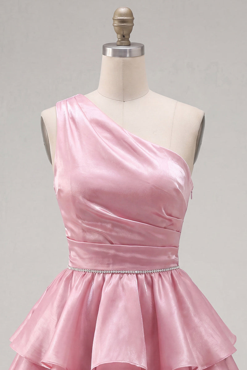 Load image into Gallery viewer, Blue One Shoulder Ruffled Tiered Short 80s Homecoming Dress