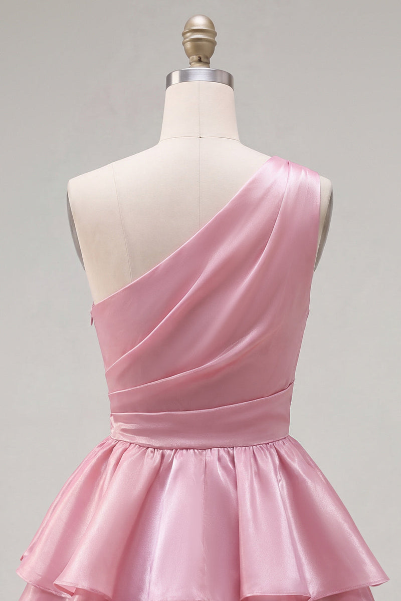 Load image into Gallery viewer, Blue One Shoulder Ruffled Tiered Short 80s Homecoming Dress
