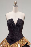 Load image into Gallery viewer, Black Golden A Line Ruffled Short 80s Homecoming Dress with Lace