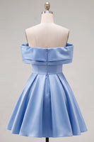 Load image into Gallery viewer, Pink Satin Off The Shoulder A-Line Short 80s Homecoming Dress