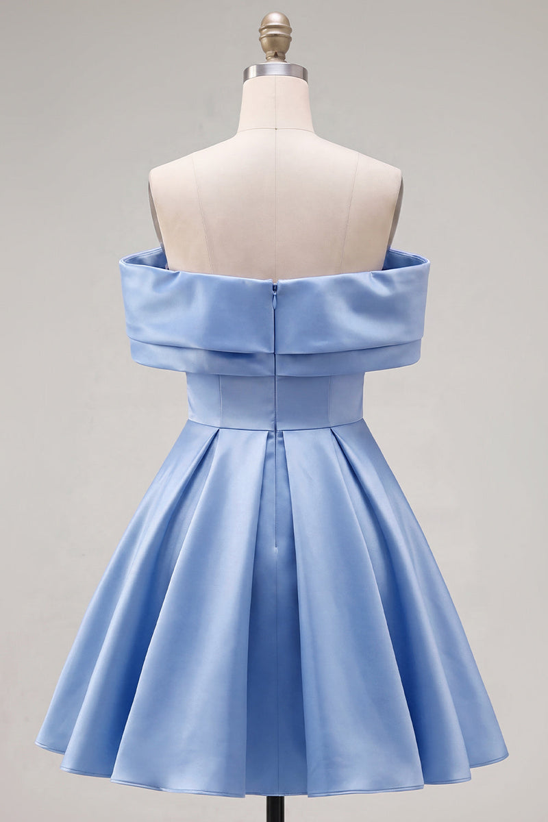 Load image into Gallery viewer, Pink Satin Off The Shoulder A-Line Short 80s Homecoming Dress
