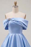 Load image into Gallery viewer, Pink Satin Off The Shoulder A-Line Short 80s Homecoming Dress