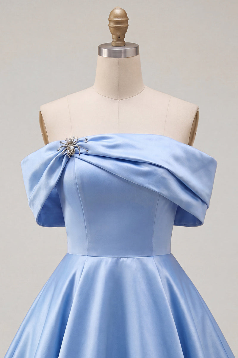 Load image into Gallery viewer, Pink Satin Off The Shoulder A-Line Short 80s Homecoming Dress