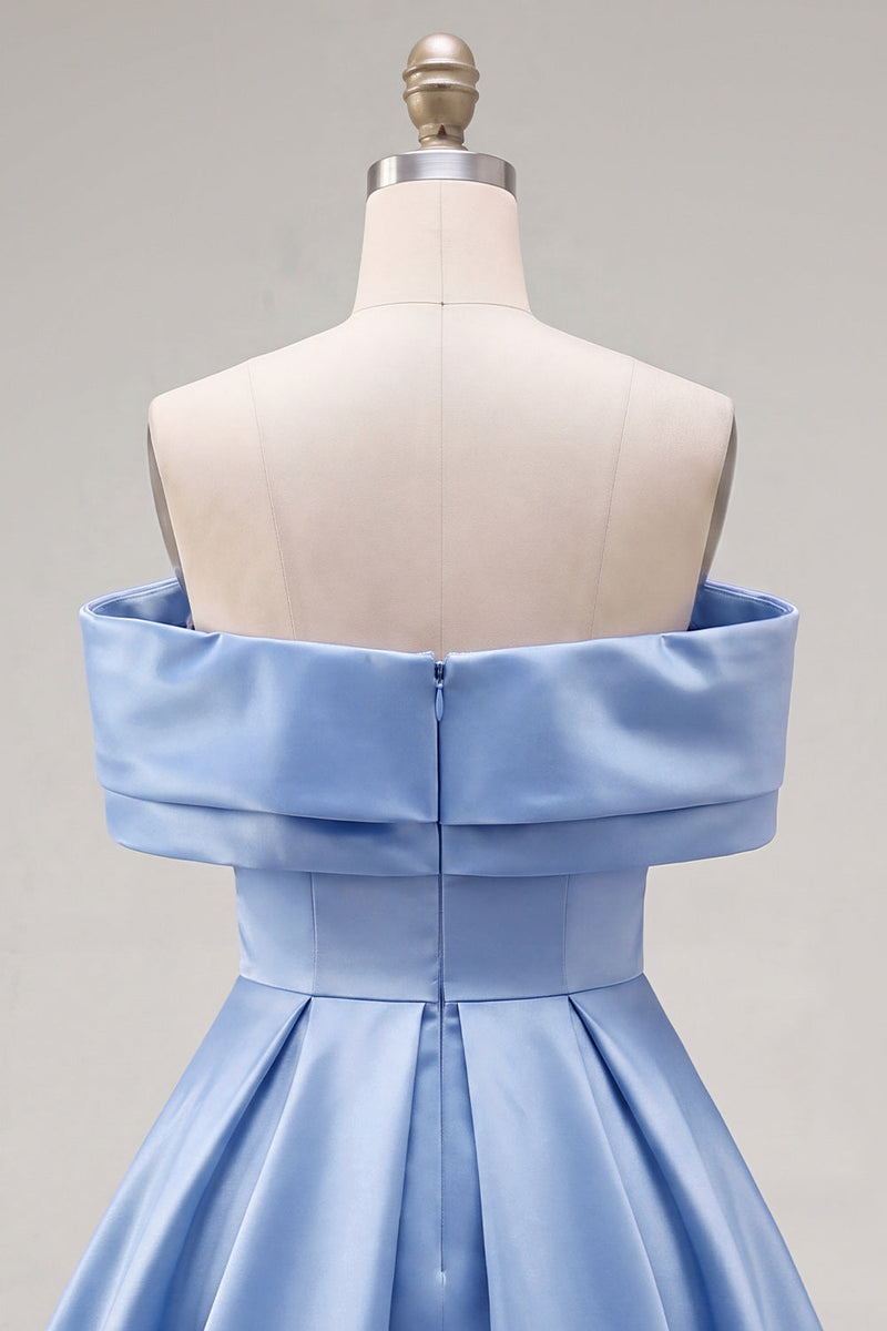 Load image into Gallery viewer, Pink Satin Off The Shoulder A-Line Short 80s Homecoming Dress
