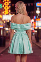 Load image into Gallery viewer, Pink Satin Off The Shoulder A-Line Short 80s Homecoming Dress