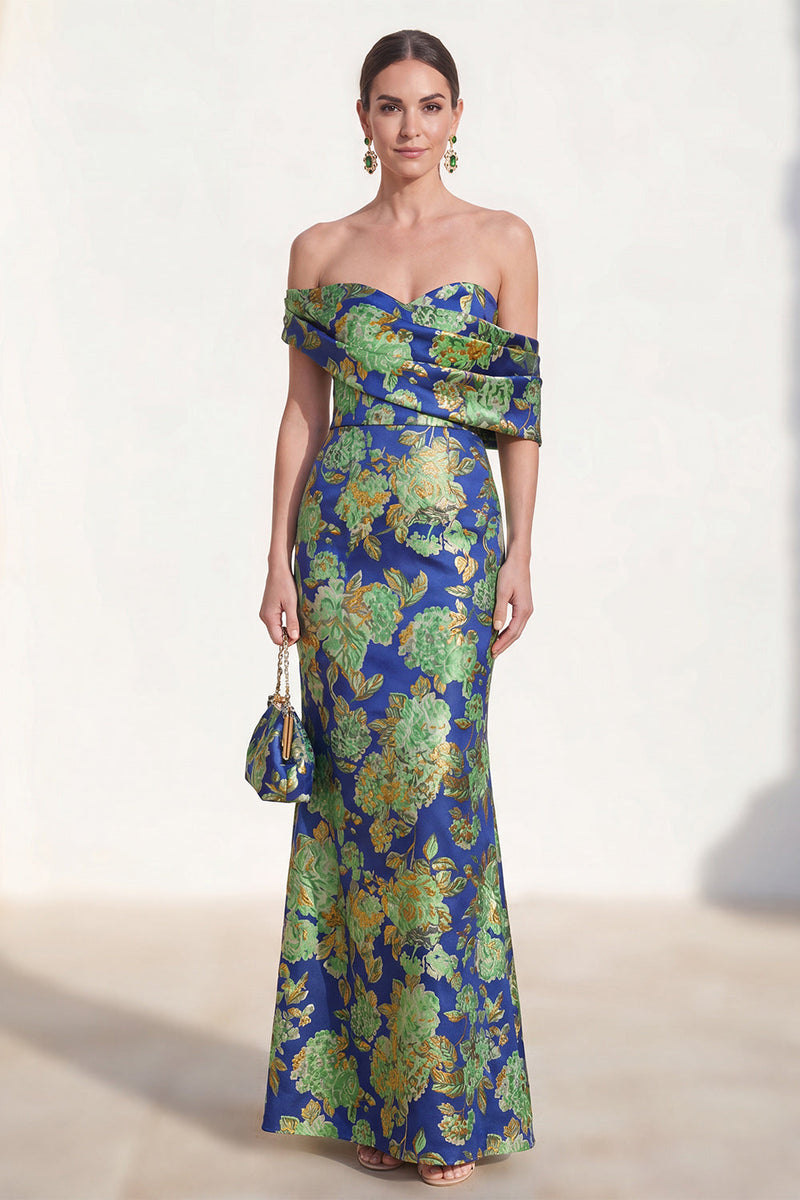 Load image into Gallery viewer, Floral Pink Blue Mermaid Long Mother of the Bride Dress