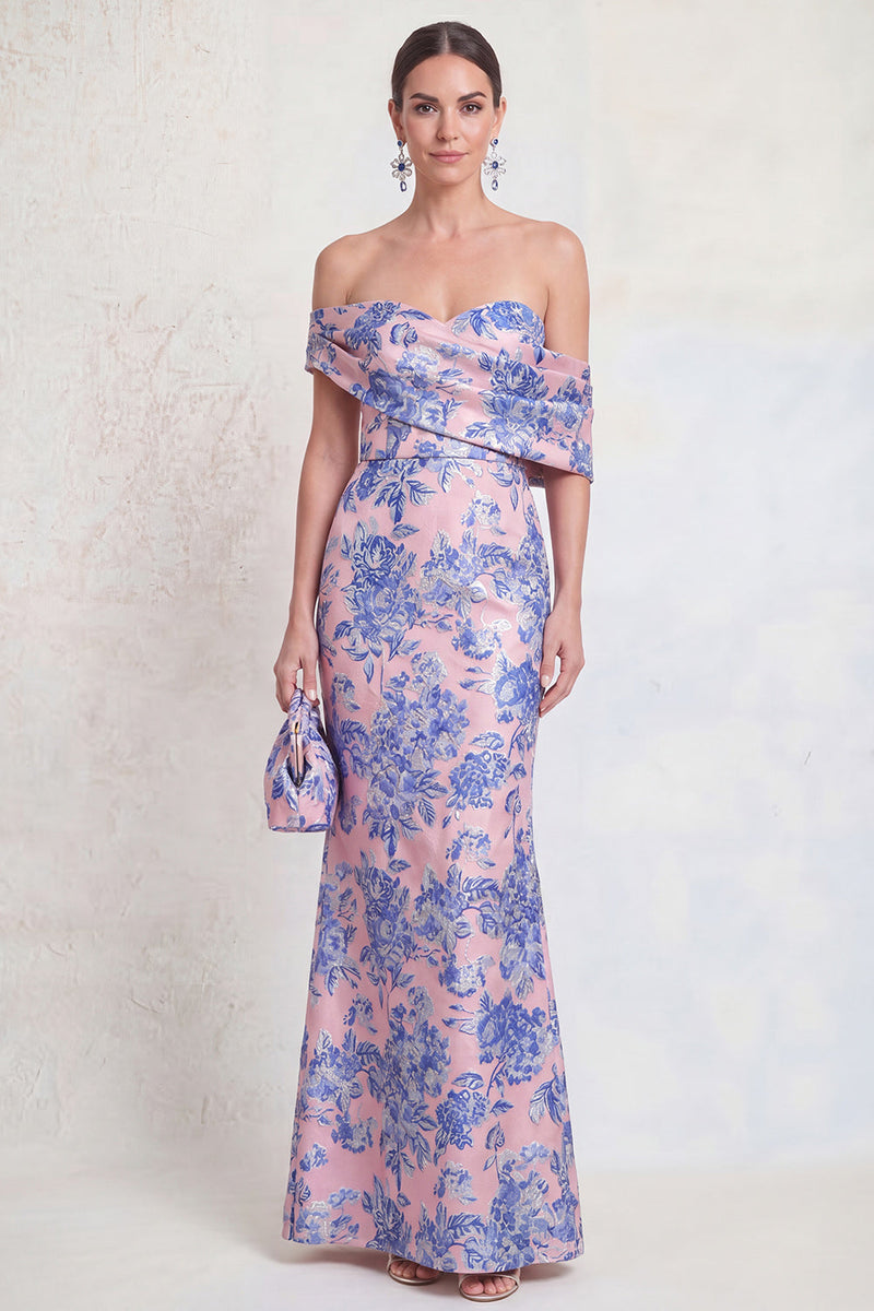 Load image into Gallery viewer, Floral Pink Blue Mermaid Long Mother of the Bride Dress