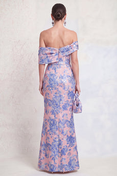 Floral Pink Blue Mermaid Long Mother of the Bride Dress