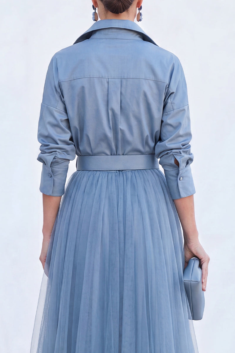 Load image into Gallery viewer, Navy A Line Tulle Long Sleeves Mother of the Bride Dress with Belt