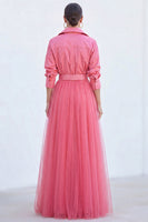Load image into Gallery viewer, Navy A Line Tulle Long Sleeves Mother of the Bride Dress with Belt