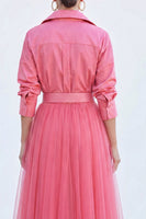 Load image into Gallery viewer, Navy A Line Tulle Long Sleeves Mother of the Bride Dress with Belt
