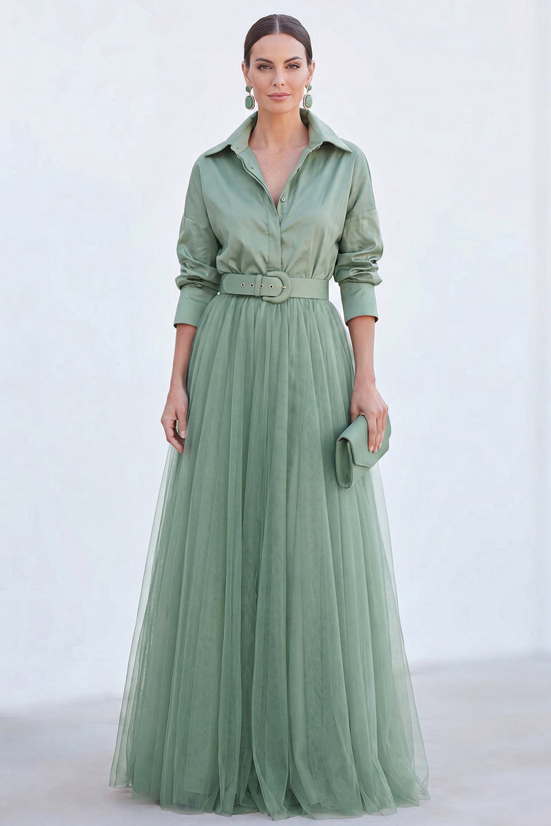 Load image into Gallery viewer, Navy A Line Tulle Long Sleeves Mother of the Bride Dress with Belt