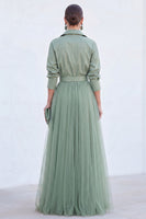 Load image into Gallery viewer, Navy A Line Tulle Long Sleeves Mother of the Bride Dress with Belt