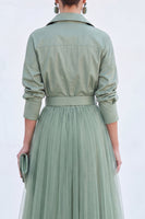 Load image into Gallery viewer, Navy A Line Tulle Long Sleeves Mother of the Bride Dress with Belt