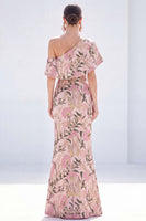 Load image into Gallery viewer, Grey Blue One Shoulder Floral Mermaid Long Mother of the Bride Dress