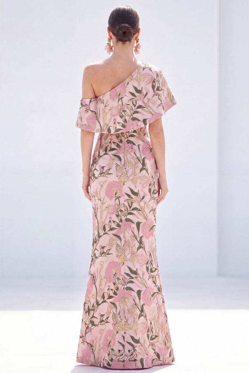 Load image into Gallery viewer, Grey Blue One Shoulder Floral Mermaid Long Mother of the Bride Dress