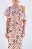Load image into Gallery viewer, Grey Blue One Shoulder Floral Mermaid Long Mother of the Bride Dress