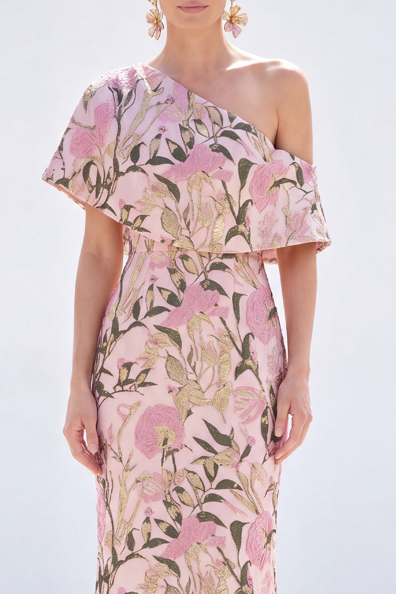 Load image into Gallery viewer, Grey Blue One Shoulder Floral Mermaid Long Mother of the Bride Dress