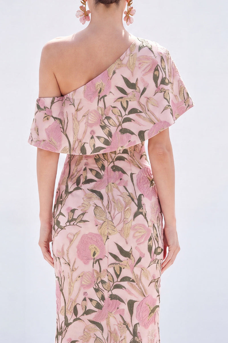 Load image into Gallery viewer, Grey Blue One Shoulder Floral Mermaid Long Mother of the Bride Dress