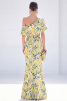 Load image into Gallery viewer, Grey Blue One Shoulder Floral Mermaid Long Mother of the Bride Dress